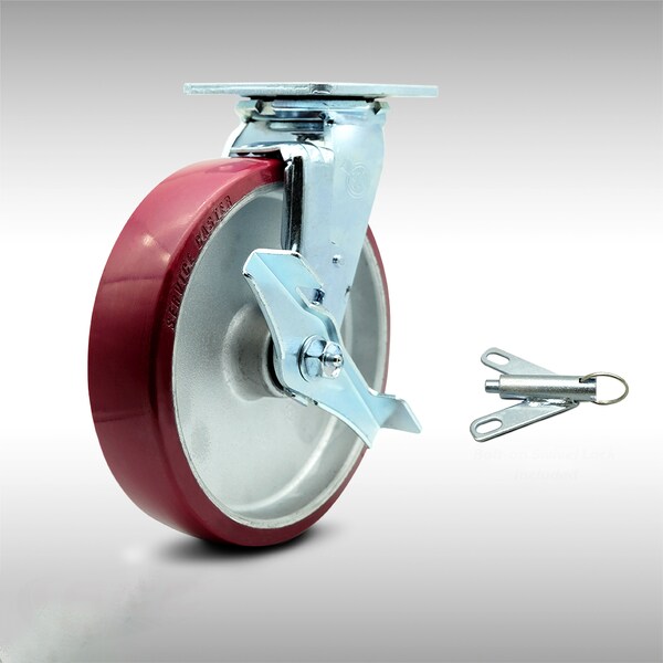 Service Caster 8 Inch SS Poly on Aluminum Caster with Roller Bearing and Brake/Swivel Lock SCC SCC-SS30S820-PAR-TLB-BSL - main